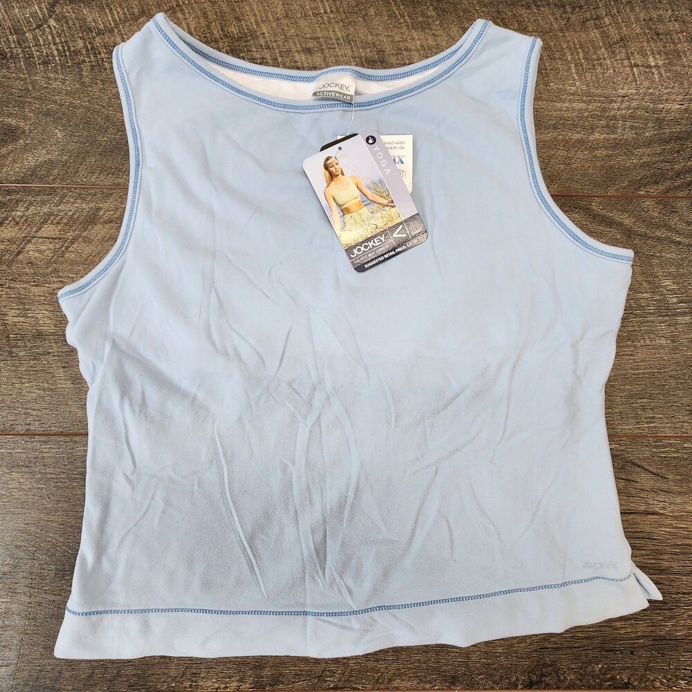 Jockey Activewear Crop Tank Top Women Size XL Built In Bra CoolMax Blue Gym NWT
